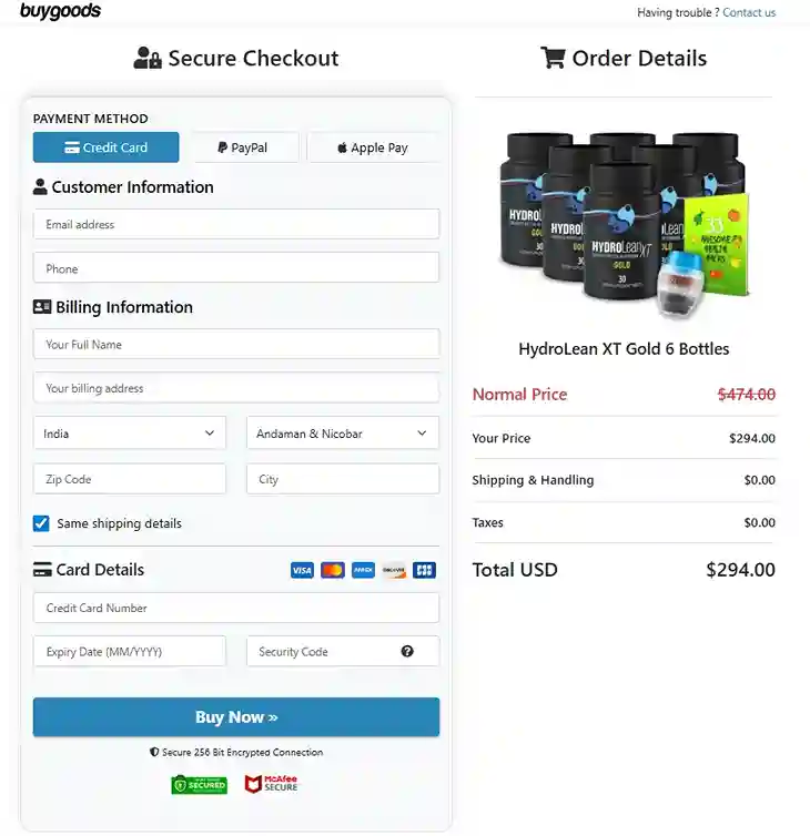 HydroLean XT Order Page